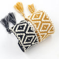 Bohemian Style Fabric Jewelry 38mm Wide Geometric Jacquard Tassel Braided Bracelets
