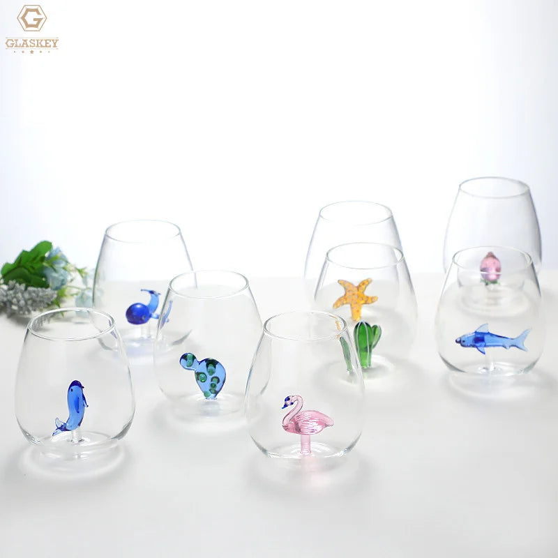 3D Animal Glass Drinking Cup Egg-Shaped Juice Cup Transparent Glass Insulated Water Cup