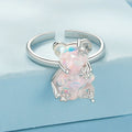 925 Sterling Silver Dreamy Pink Bear Ring Lovely Gift for Girl Daugter Statement Opening Rings Set Party Jewelry SCR1063-E