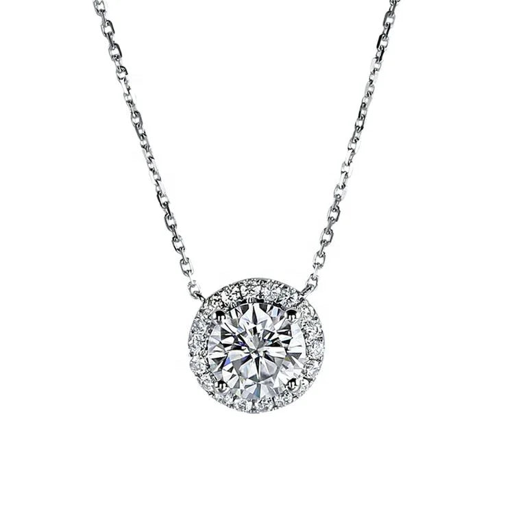 Elegant 1 Carat Moissanite Diamond Halo Necklace for Women 10K Gold Chain Choker Stylish Jewelry for Men
