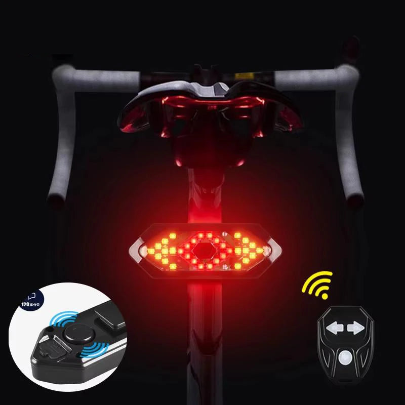 AT Wireless Remote Control LED Bicycle Rear Light USB Rechargeable Waterproof Safety Warning Bike Turn Signal Light