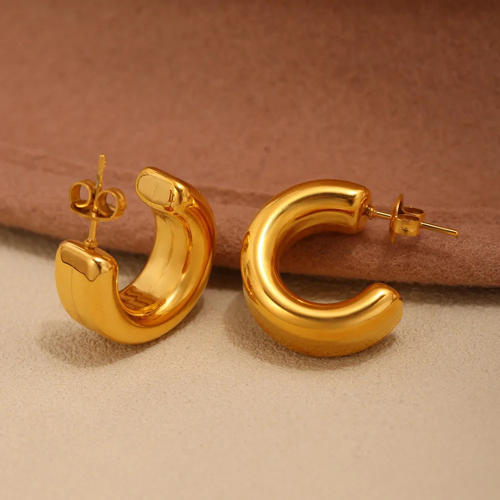 Fearless Statement Hoops 20mm Chunky C-Hoops in Gold Plating Waterproof & Non-Tarnish All-Day Bold Earrings Wholesale