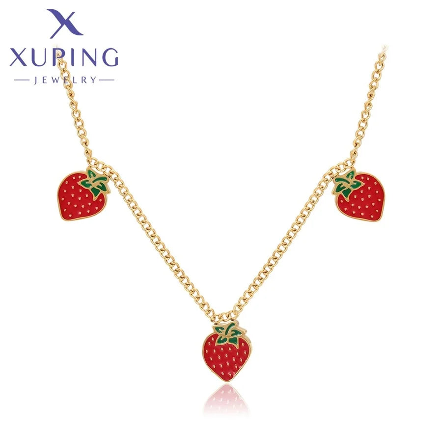 T001145642 Xuping Jewelry 14K Gold Color Plated Stainless Steel Fruit Strawberry Charm Girl Women Necklace