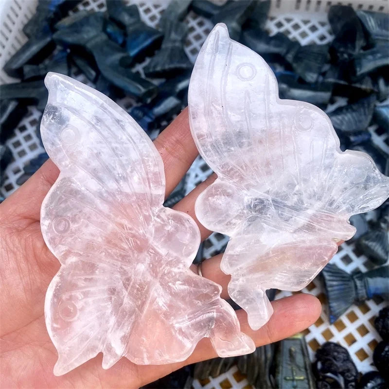 Hand Carved Beautiful Crystal fairy Figurines Natural clear Quartz butterfly fairy Statue