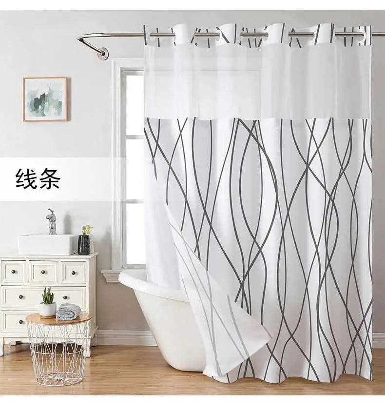 New Arrival Digital Printed Double Layer Large Ring Polyester Shower Curtains Marble Waterproof Bathroom Curtain