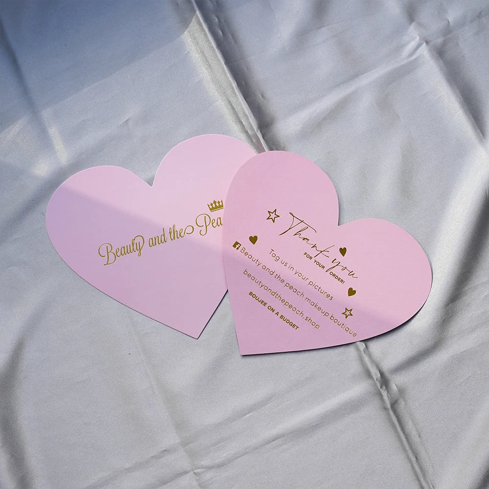 400gsm Custom Heart-shaped CMKY Printing Luxury Business Cards Pink Thank You Card for Small Business