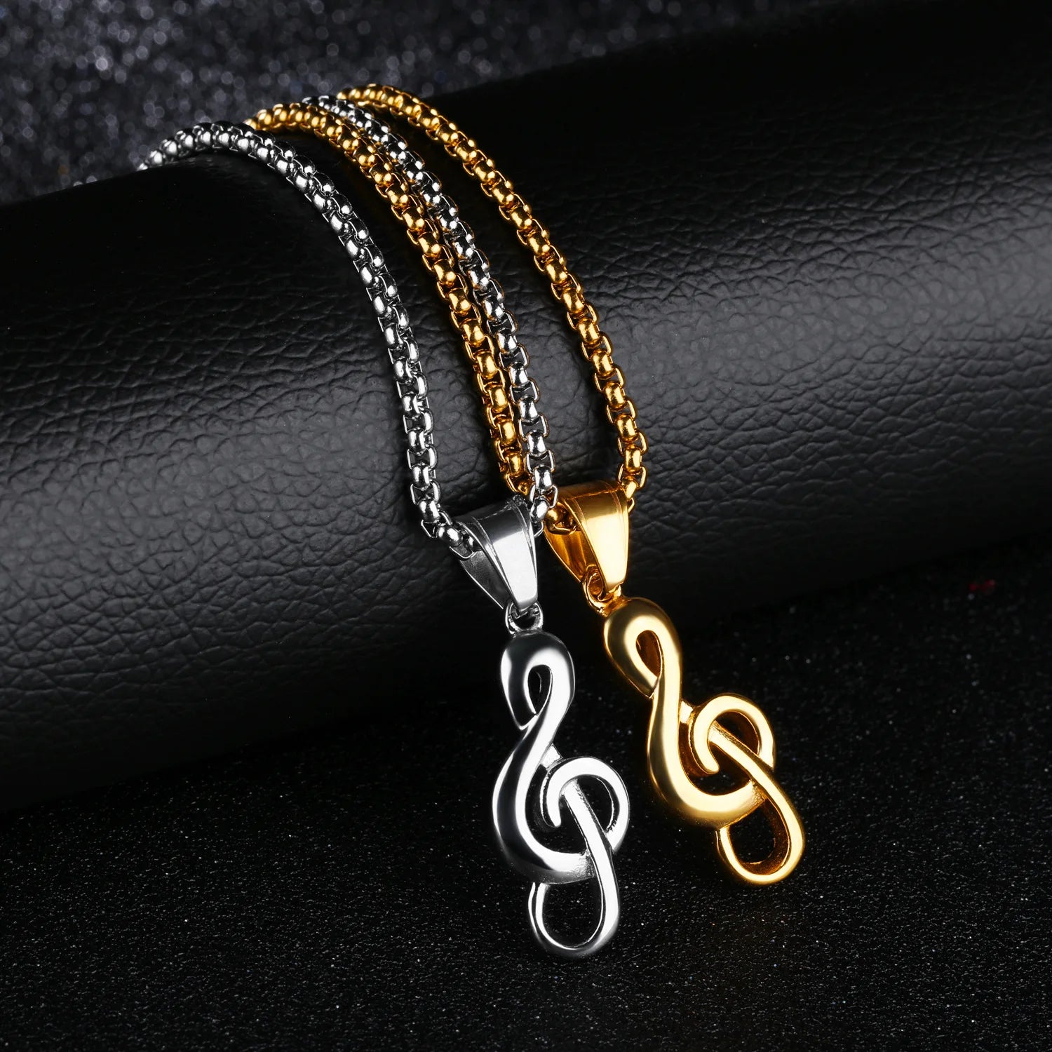 BINSHUO Women's Men's Music Note Necklace Silver/18K Gold Plated Treble Clef Music Note Pendant Jewelry Gifts for Music Lover