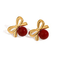 18k Gold Stainless Steel High-Grade Retro Bow Glass Women Earrings