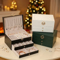 Luxury Quilted PU Leather Jewelry Box 3 Layers Large Organizer Case With Drawers Elegant Ring Necklace Storage Chest for Women