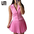 Liu Ming Custom Design 2025 Elegant Women Summer Casual Suits Tank Tops Pleated Short a Line Skirts Two Piece Set