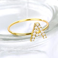 New Arrival Novelty Student Gift Jewelry Shiny 18k Gold Zircon Ring Creative Letter A-Z Ring for Women Girls