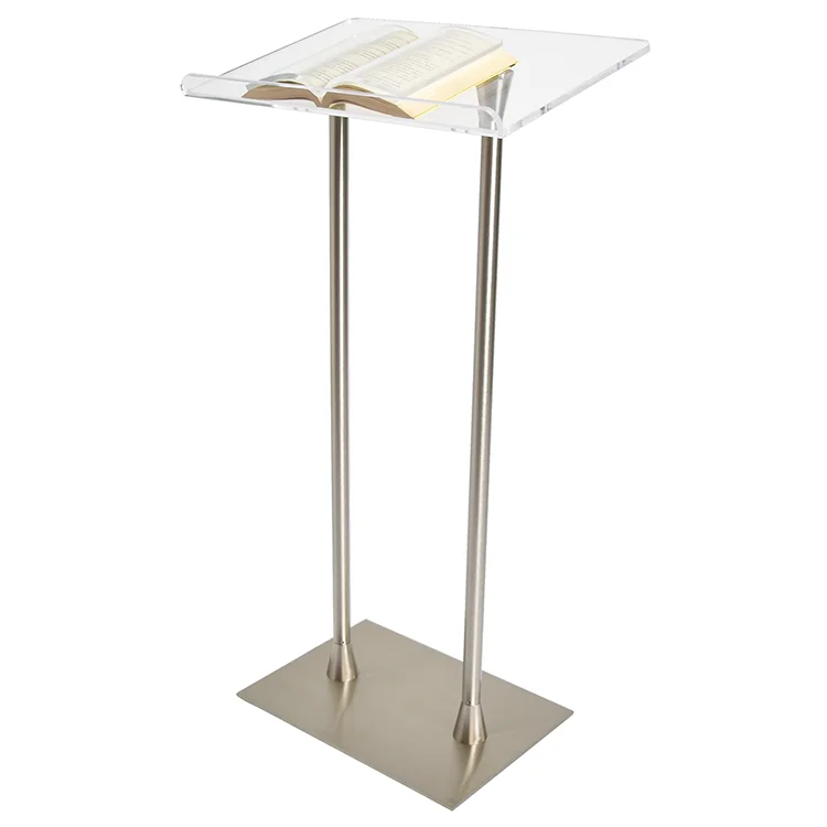Clear Top Surface Church Pulpit Acrylic Podium Lectern with Glass Display Rack for Church or Religious Services