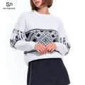 OEM/ODM Custom Long Sleeve Jacquard Crew Neck Sweater Knitting Pullover Drop Shoulder Pendant Design Fashion Crochet Sweater