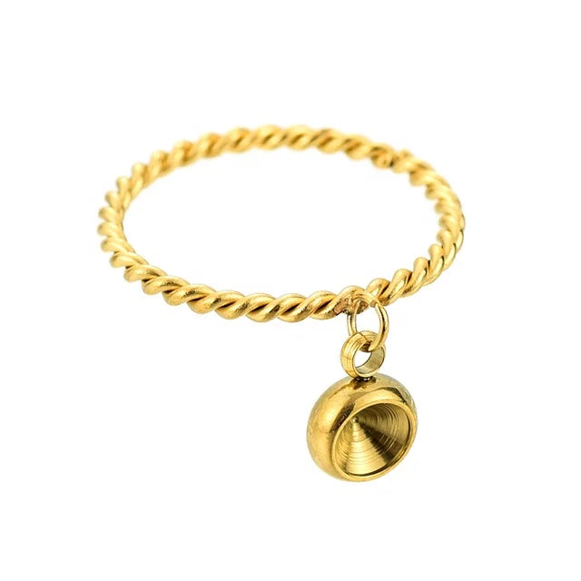 Yiwu Aceon Stainless Steel Rope Wire Band Women Mini Dangle Charm DIY Set Stone Bezel Birthstone Cabochon Charm Ring