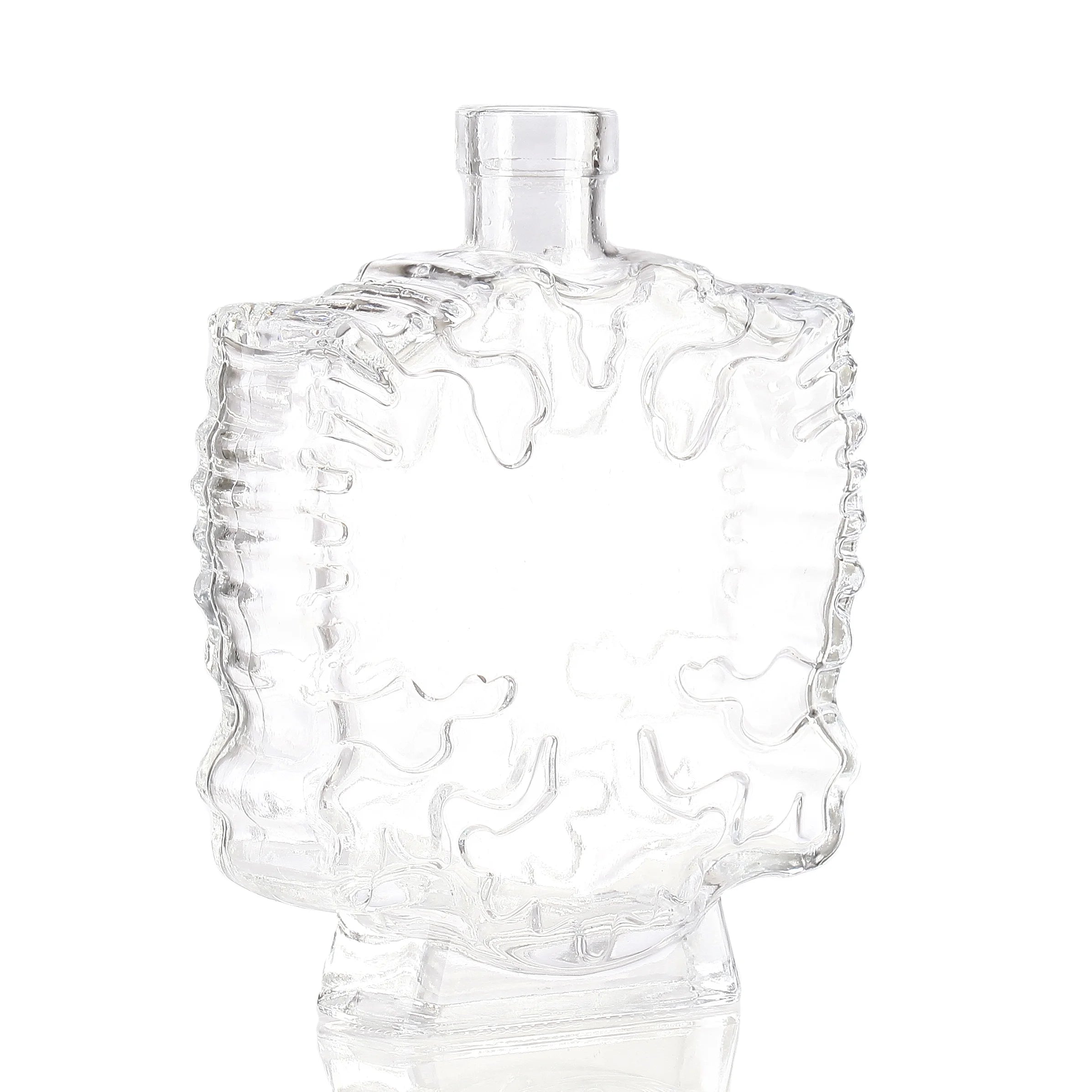 Delicate Engraved Spirits Glass Bottle with Crown Cap Seal for Vodka Whiskey Liqueur