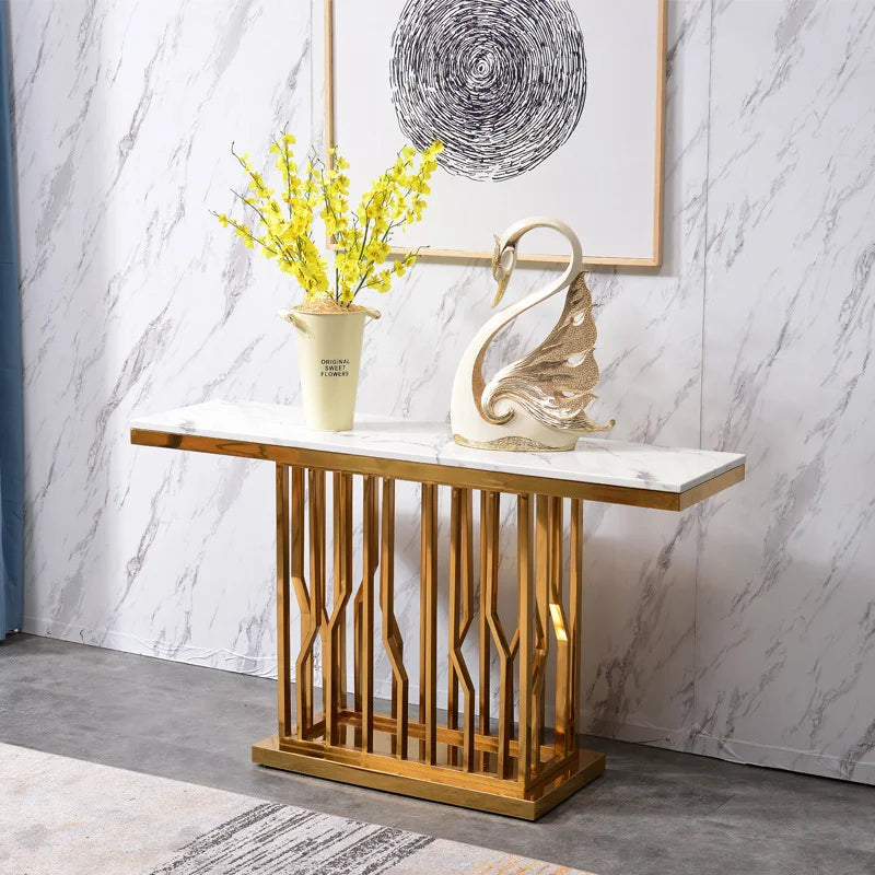 Modern Luxury Marble Gold Console Table with Storage for Home Use Living Room Furniture Mirrored Hallway Table Travertine Sale