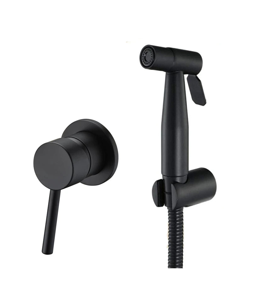 Black Toilet Bidet Sprayer Set Cold and Hot Mixer Shattaf Sprayer Kit Woman Self Cleaning