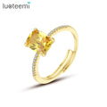 LUOTEEMI Finger Zircon Designed Luxury Jewelry Woman Crystal Yellow Birthstone Lab Fine Diamond Ring