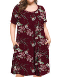 2025 XL-4XL Loose Floral Printed T-shirt Dress for Women Elegant Round Neck Short Sleeved Casual for Spring Club Style Plus Size