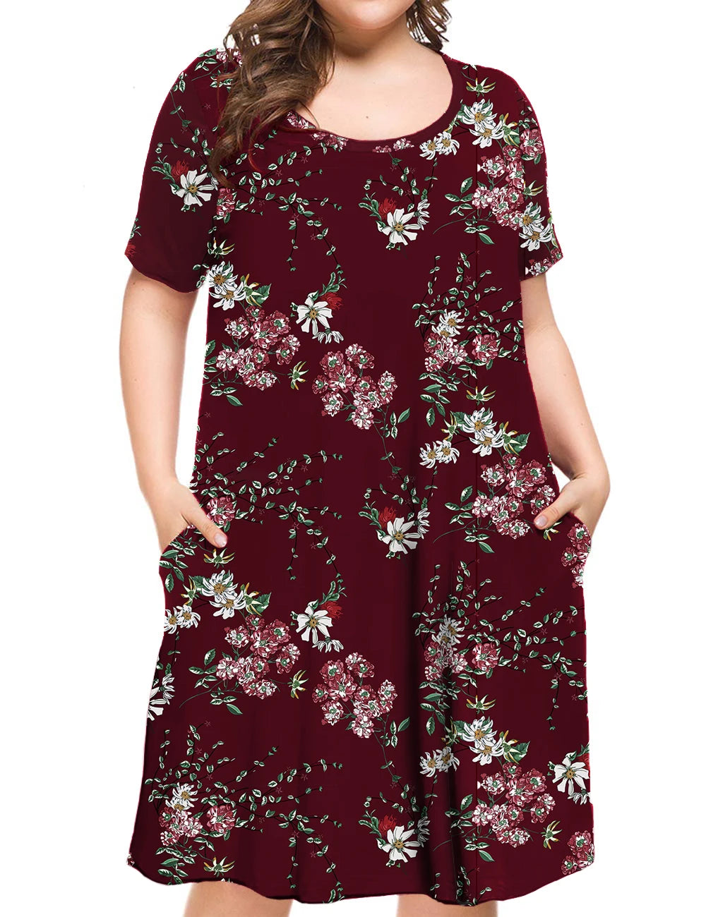 2025 XL-4XL Loose Floral Printed T-shirt Dress for Women Elegant Round Neck Short Sleeved Casual for Spring Club Style Plus Size
