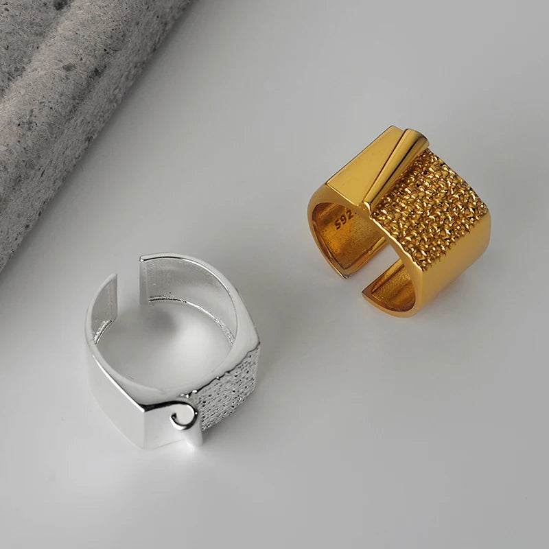 ICEBELA Luxurious and Niche Design 925 Sterling Silver Origami Texture Index Finger Ring Adjustable Signet Ring