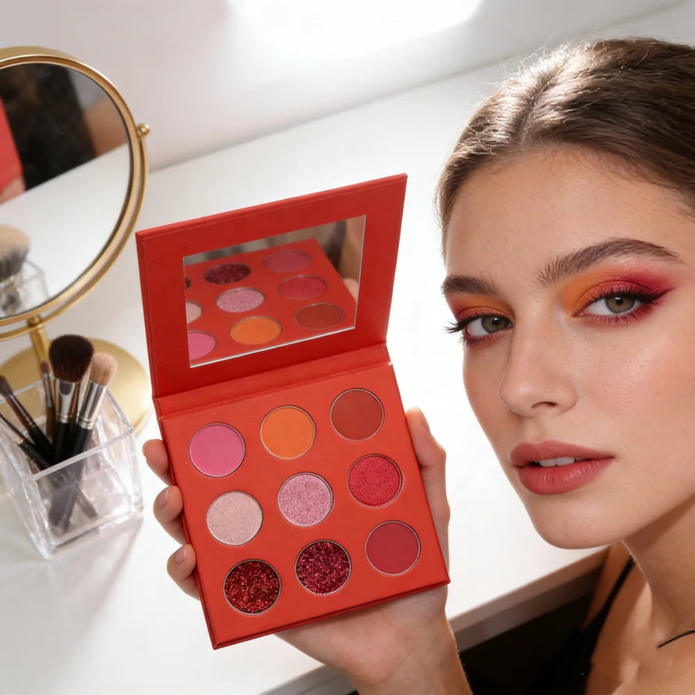 Wholesale DIY Vegan Eyeshadow Palette 9 Easy Coloring Eye Shadow  OEM ODM Cosmetics with Shimmer Finish