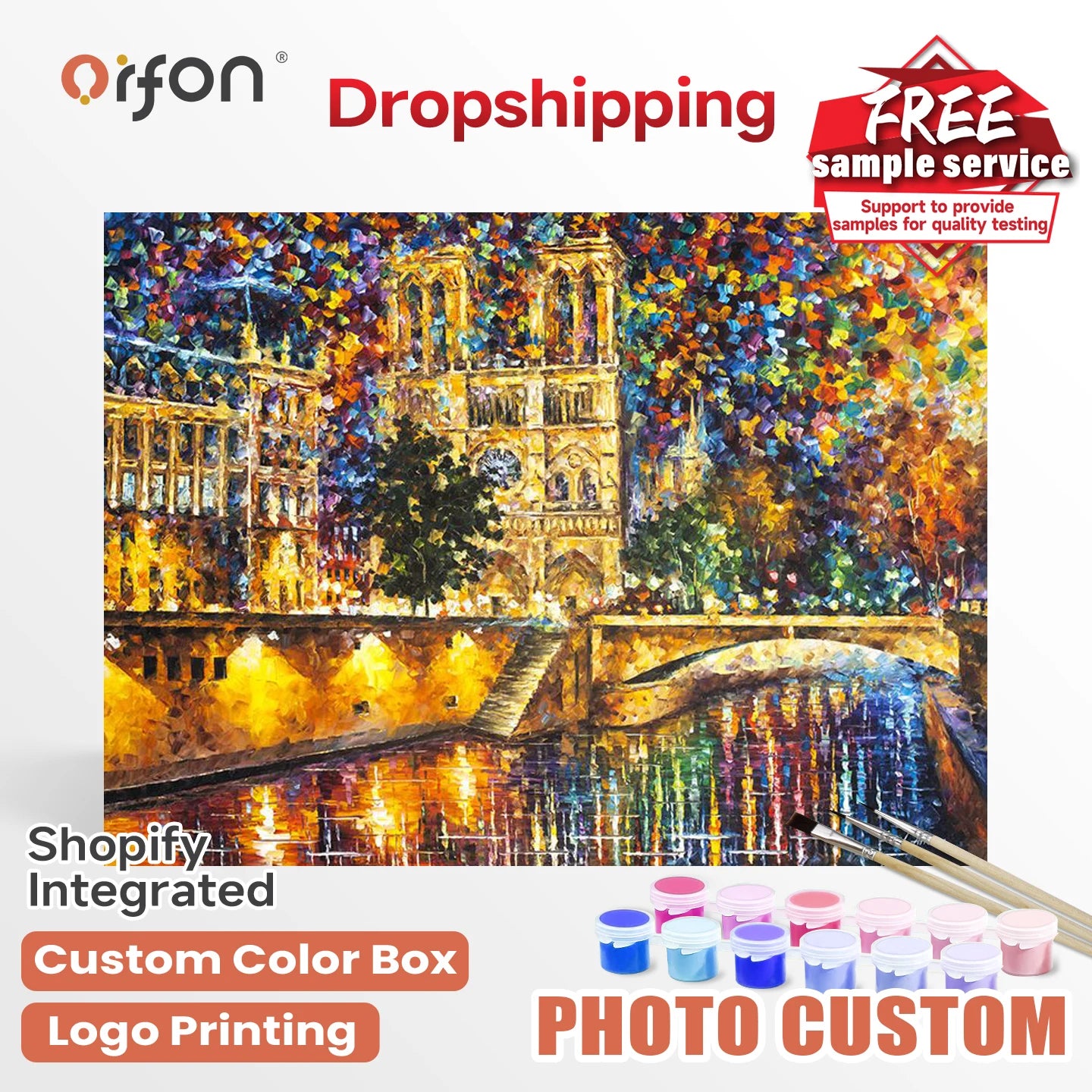 Orfon Factory Drop Shipping DIY Paint by Numbers - Colorful Notre Dame Night Scene Art Home Decor Craft Supplies