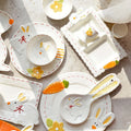Relief Rabbit Ceramic Plate Bowl Mug Dessert Breakfast Plate Cute Cartoon Porcelain Dinnerware Sets