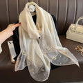 Ladies Imitated Silk Head Scarf With Pearls Beaded Shawls Lightweight Sparkling Beads Luxury Organza Silk Hijab Scarf