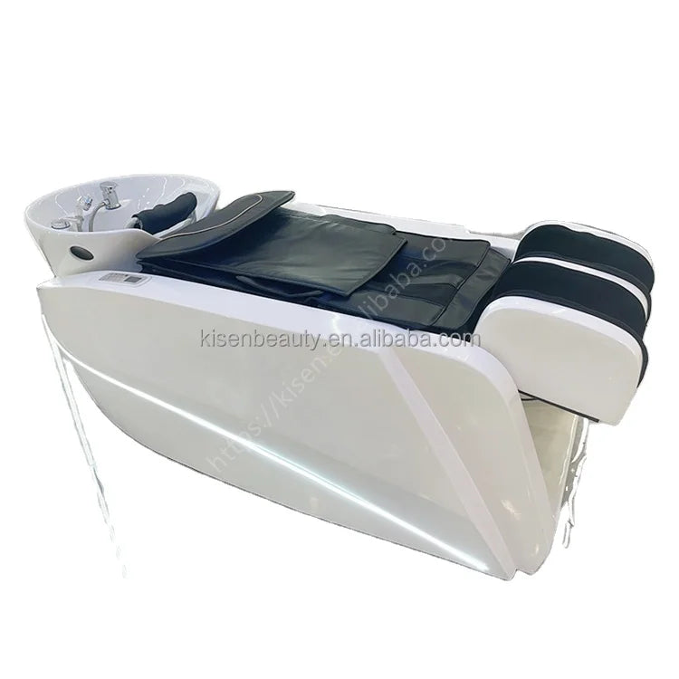Kisen Luxury Salon Table Hair Wash Head Spa Beauty Salon Shampoo Bed Electric Automatic Chair Ceramic/plastic Sink for Big Body