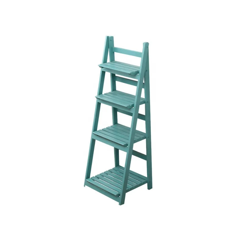 Office and Living Room 4 Tiers Wooden Ladder Shelf Folding Rustic Wooden Bookshelf Flower Storage Rack MegaBDM