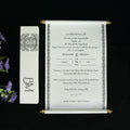 Custom Elegant Pearl Black Stamping Wooden Scroll Invitations with Box and Tassel for Wedding/Birthday Party