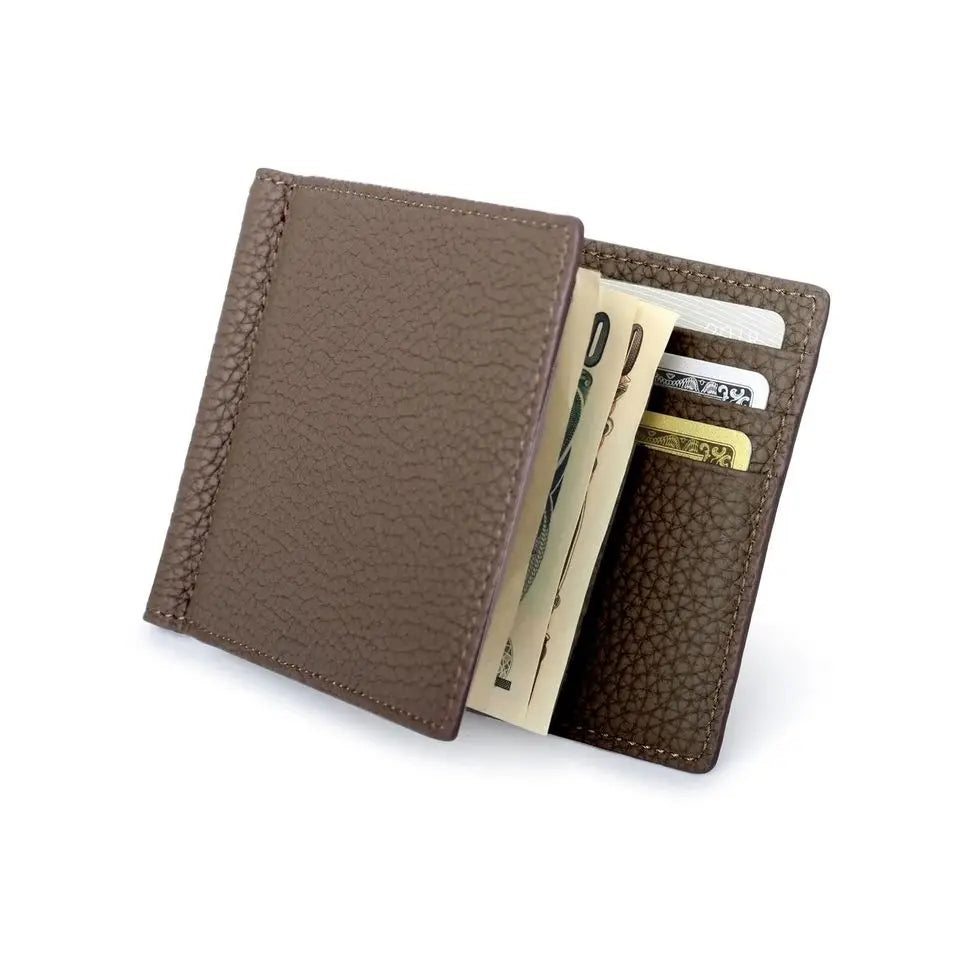 Custom Logo Genuine Leather Luxury RFID Blocking Money Clip Bifold Wallet with Short Length for Unisex Cash & Card Holder