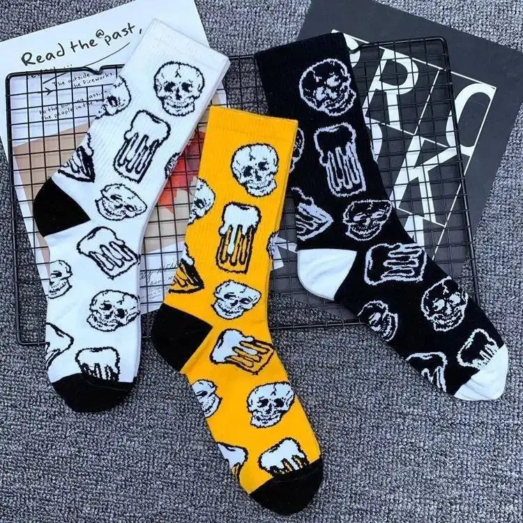 Wholesale Horror Streetwear Skull Patterned Socks Men Unisex Novelty Hip Hop Skateboard Cotton Crew Socks