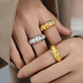 Customized Beautiful Light Luxury Open Colorful Czech Diamond Titanium Steel 18K Gold Personality Female Ring Cubic Zirconia