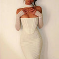 Summer Mesh Long Sleeve Long Dress Women Outfit White Club Party Midi Dresses Gown Female Fashion Elegant Bodycon Dress Casual