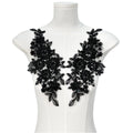 Black Beaded Sequin Handmade 3D Embroidered Flower Lace Patch Applique for Evening Dress Gown and DIY Decoration