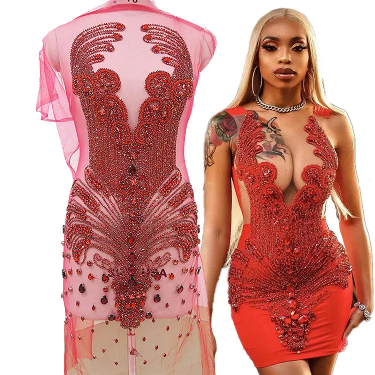 WDP-245 Keering Fuchsia Silver Orange Gold Black Party Dress Panel Crystal Beaded Bodice Evening Dress