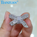 18*25mm Bowknot Sterling 925 Silver Hip Hop baguette Moissanite Ring Men Women Diamonds Male Fine Jewelry