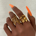 2PCS/SET Non Tarnish Women's Accessories 18K Gold Plated Stainless Steel Jewelry Asymmetrical Lava Open Glossy Golden Wave Rings