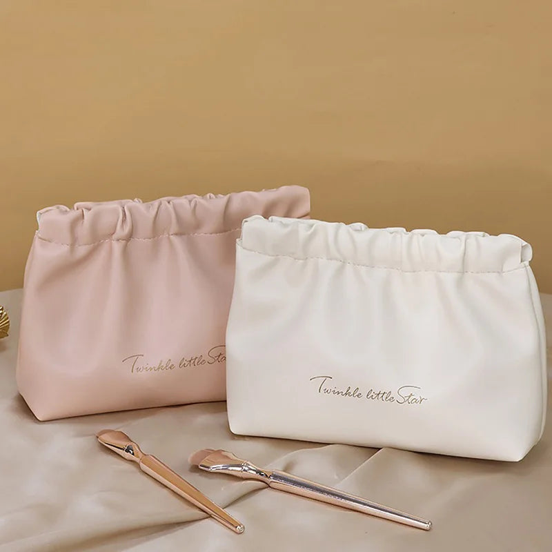Fashion Korean Wrinkle Makeup Bag for Women Girls Portable PU Leather Storage Cosmetic Bags Large Lipstick Bag Pouch