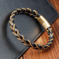 Simple Classic Stainless Steel Bracelet for Women Men Genuine Braided Leather Bangles Special Birthday Party Couple Jewelry Gift
