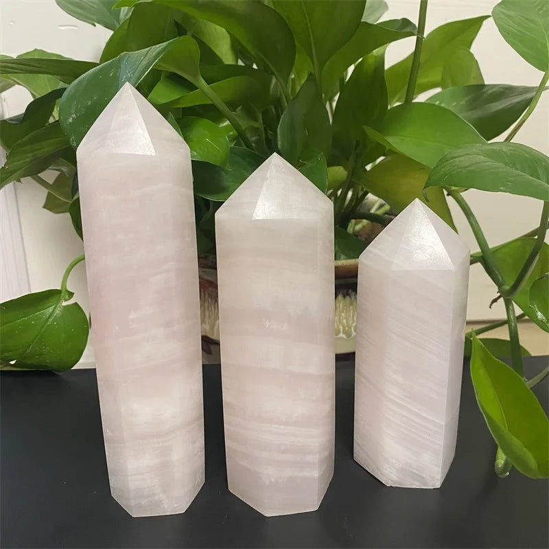 Wholesale natural gemstone healing pink calcite crystal tower pink caribbean calcite points