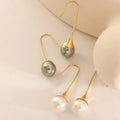 Retro Women's 18k Gold Plating Baroque Pearl Drop Earrings Long Titanium Steel Freshwater Pearl Drop Earrings Vintage Jewelry