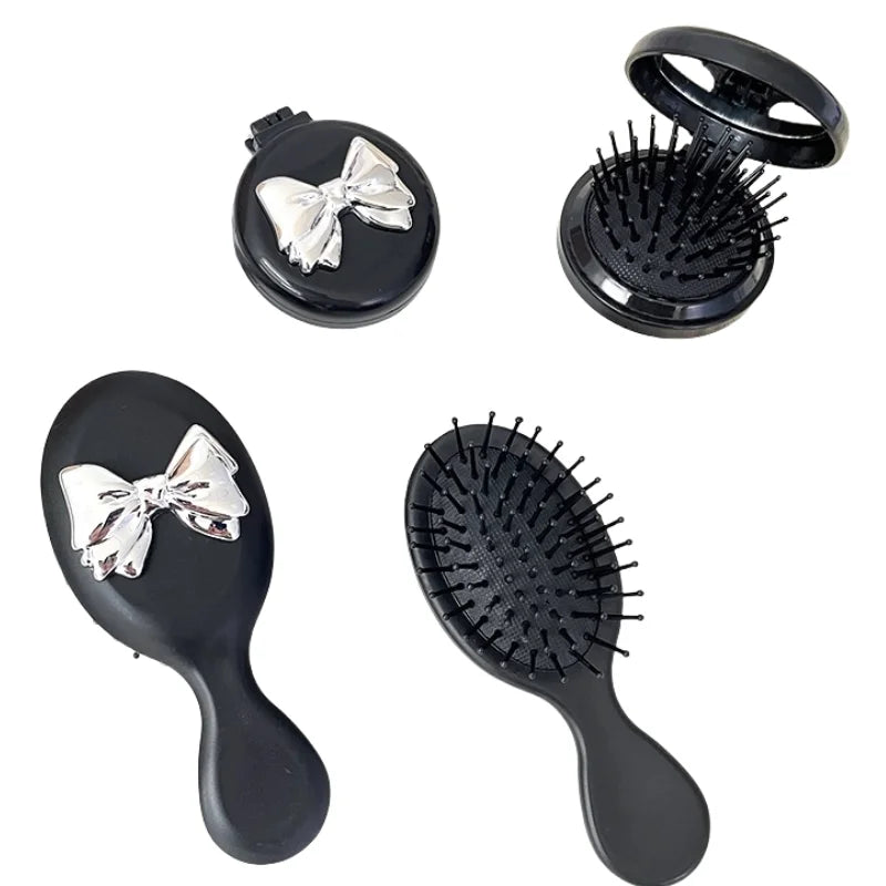 Hair Comb With Mirror Folding Hair Brush With Mirror Mini Bow Air Cushion Comb for Girls