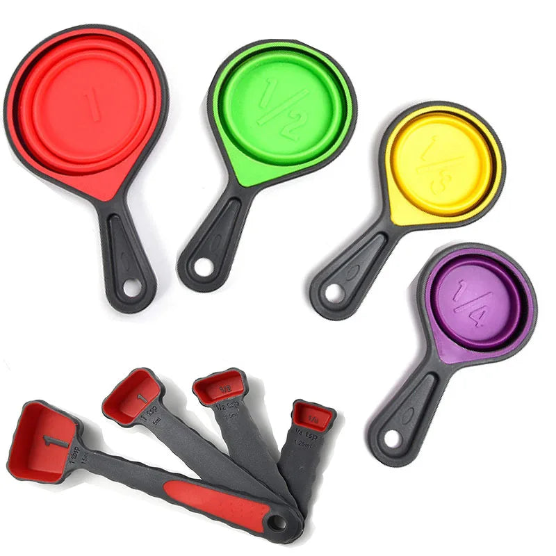 Collapsible Silicone Soft Measuring Cups and Measuring Spoons Portable Food Grade Silicone Measurement Cup for Baking