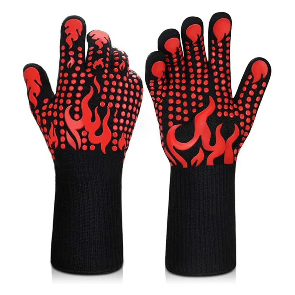 BBQ Cooking Gloves 1472â„‰ Heat Resistant Oven Gloves with Fingers Made Aramid PVC for Barbecue Cleaning Applications