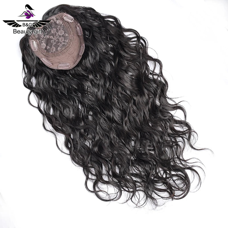 Raw Virgin Unprocessed Russian Hair Natural Silk Part With Wefts Size 6X7 Inch Bouncy Curls Human Hair Topper