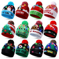 New Winter Festival Xmas Party Pompom Led Hats Led Light-up Caps Women Led Christmas Knitted Beanies Hat