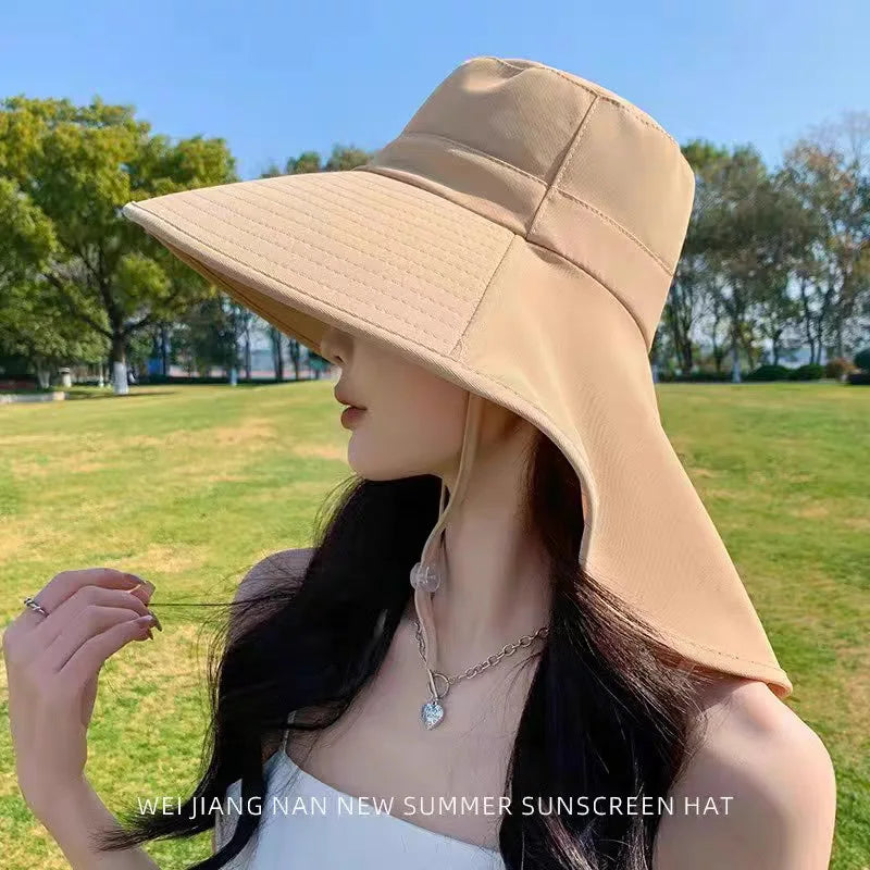 Customizable Women's Foldable Bucket Hat with Wide Brim Summer Outdoor Boonie Sunhat Foldable Big Brim Sun Hat with String